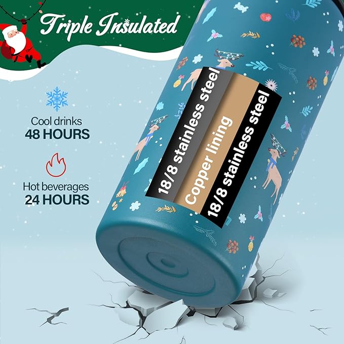 KXIAOCHEN Insulated Water Bottle, Stainless Steel Water Bottle, 2 Lids (Straw and Handle Lid),Wide Mouth Metal Water Bottles Keep Hot and Cold, Double Walled, Thermo Mug, Metal Canteen