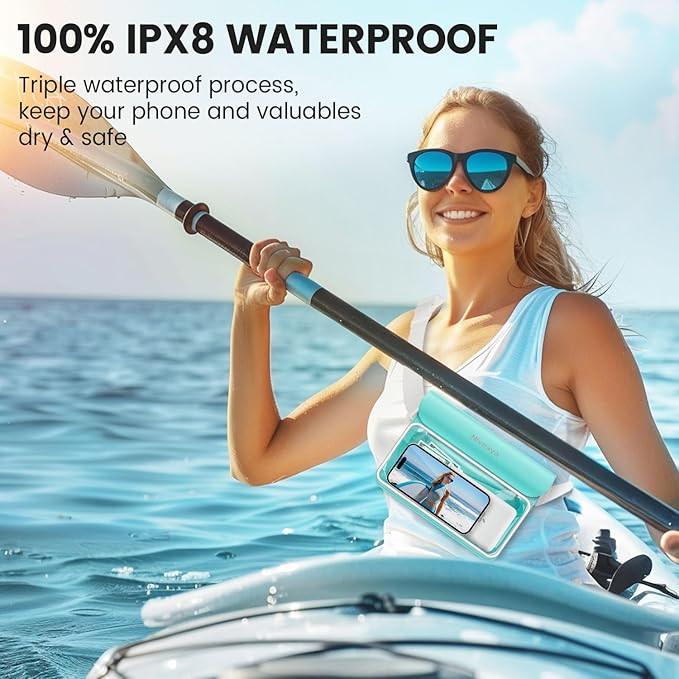 Niveaya IP68 Waterproof Fanny Pack - 2 Pack, Floating Dry Bag Pouch, Phone Waterproof Waist Pouch Dry Bag, Beach, Kayaking, Swimming, Boat Essentials, for iPhone 16/15/14/13/12 Pro Max up to 9.5"