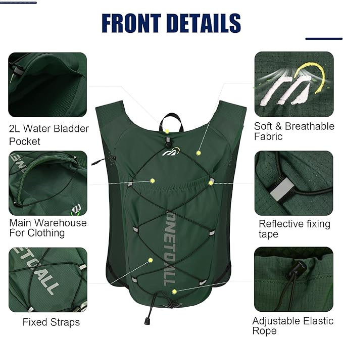 Running Vest for Women & Men, Lightweight 150g Hydration Backpack, 6L Pack for Trail Running, Marathon, Hiking, Cycling, Jogging, Adjustable Fit