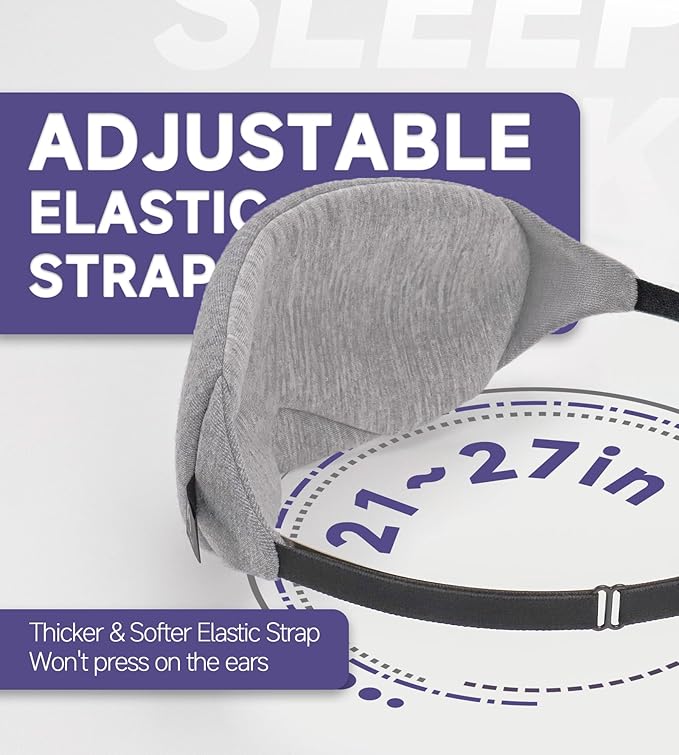 Mavogel Cotton Sleep Eye Mask - Updated Design Light Blocking with Adjustable Nose Bridge, Soft and Comfortable Night Eye Mask for Men Women, Eye Blinder for Shift Work, Includes Travel Pouch, Grey