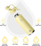 IDEUS Insulated Stainless Steel Water Bottle with 2 Leak-Proof Lids, Thermal Water Flask for Hiking Biking, 40oz, Light Yellow