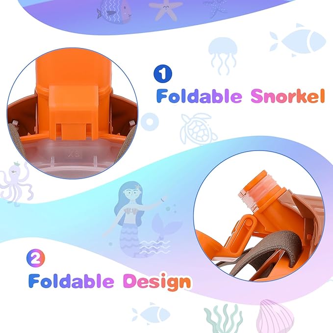 Full Face Snorkel Mask for Kids 4-16, 180 Degree Panoramic View Snorkeling Set Anti-Fog Anti-Leak, Foldable Dry Top Snorkeling Gear for Kids