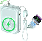 SEANCHEER P05 Portable Charger, Magnetic Power Bank, Small PowerBank, Battery Pack10000mAh Travel Essentials Fast Charging with Built in Cable, Foldable Wall Plug for iPhone,Samsung,Andriod (Green)