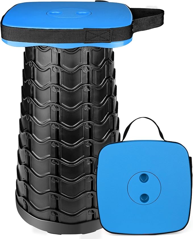Upgraded Collapsible Stool Heavy Duty 550lbs Load Capacity Portable Foldable Sturdy Telescopic Stool for Camping Travel Hiking (Blue)