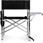 PICNIC TIME Sports Chair with Side Table, Outdoor Foldable Padded Adult Camping Chairs with Cup and Accessory Panel for Lawn, Beach, & Sports Use for Adults, up to 300-lbs Capacity, (Black)