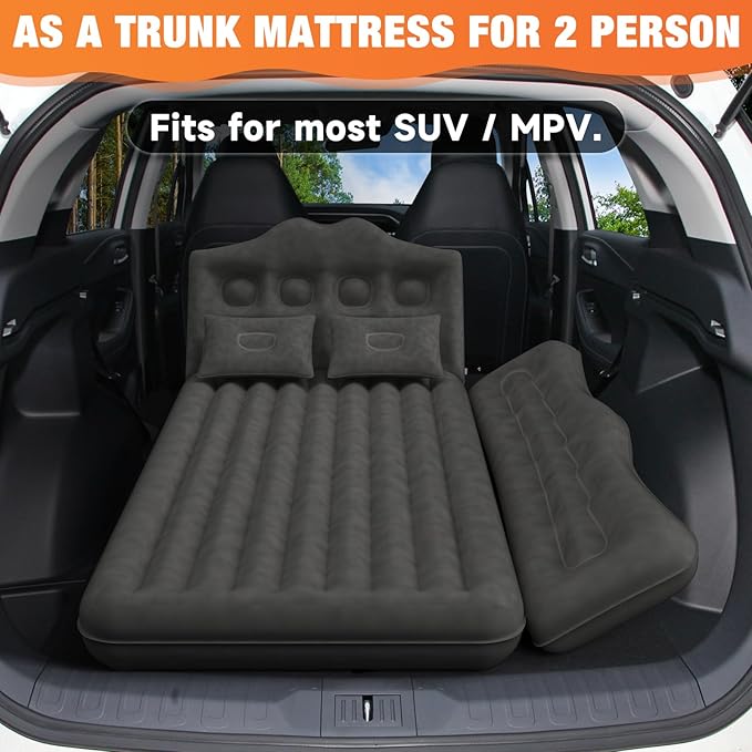 Car Air Mattress Bed: Inflatable Back Seat Air Mattress for Car, Thickened Camping Sleeping Pads with 2 Pillows & Air Pumps, Fits Sedan/Truck/SUV, Black