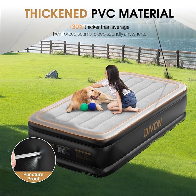 DIVON Twin Air Mattress with Built in Pump Raised,18” Inflatable Mattress with Wave Design,Blow Up Mattress in 2 Mins,Single Twin Size Air Mattress for Guest, Thicker AirBed,Colchon Inflable-330Lbs