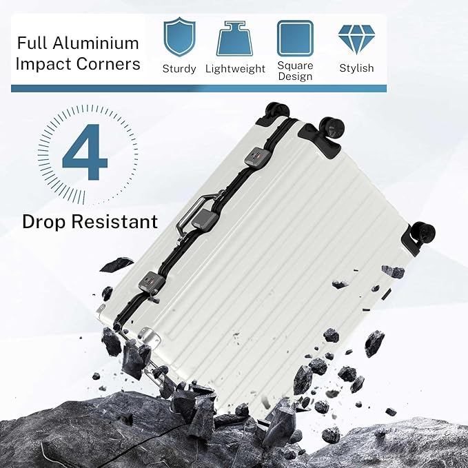 Krute Luggage 28 Inch Aluminum Frame Luggages TSA Lock No Zipper Checked Suitcase with Spinner Wheels Hard Shell Lightweight PC+ABS Large Suit Case