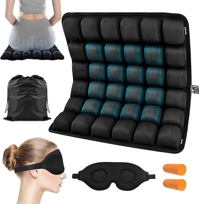 Airplane Seat Cushion, Portable Air Pad with Built-in Pump for Long Flights & Car Rides, Inflatable Seat Cushion for Office,Travel & Hard Dining Chairs, Ergonomic Comfort Support(COLOR:Black)
