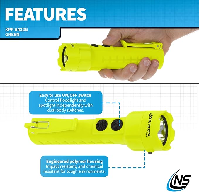 Nightstick XPP-5422G 3 AA Intrinsically Safe Permissible Dual-Light Flashlight, Green