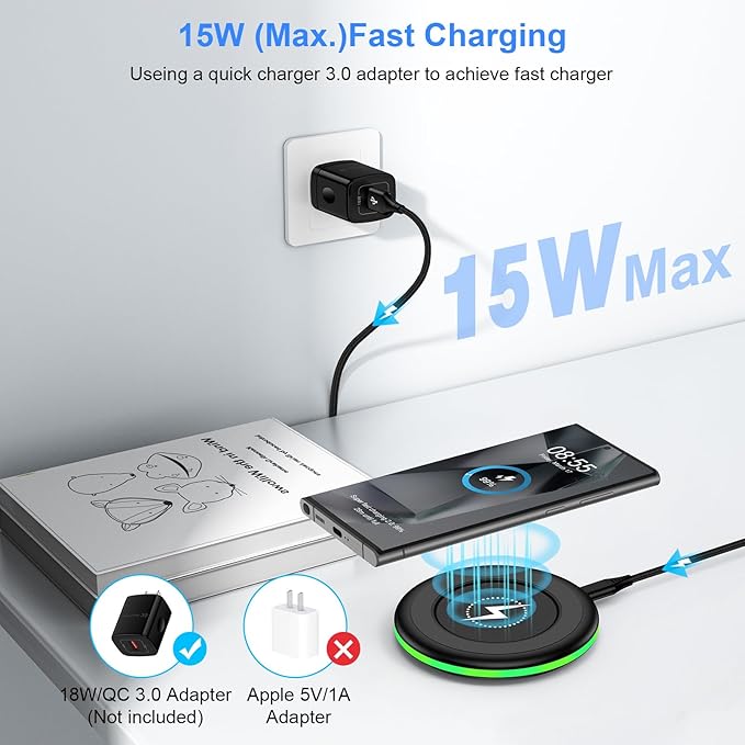 for Samsung Galaxy Wireless Charger Fast Charging Pad Compatibilty with Samsung S25 Ultra/S24 Plus/S23FE/S22/S21/S20,2 Pack 15W Wireless Phone Charger Android Desk for iPhone 17/16/15 Pro,Google Pixel