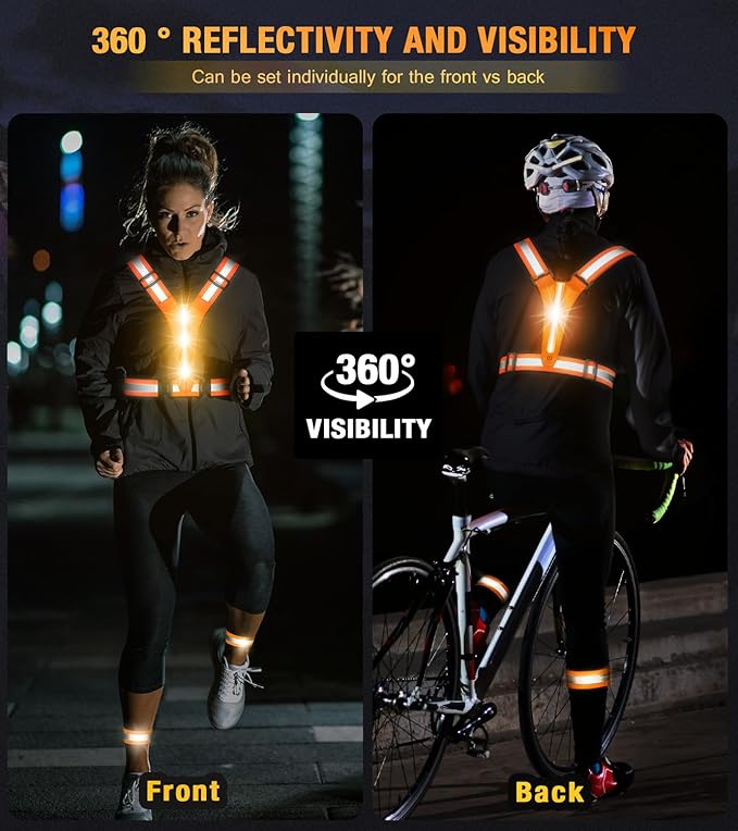Led Light Up Running Vest Reflective Vest for Runners Night Walking, Rechargeable LED Reflective Running Vest High Visibility with Adjustable Waist/Shoulde, Reflective Armband for Women Men