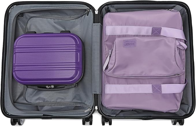 Kono Luggage Set 4 Piece Carry On Hardside Luggage with TSA Lock Spinner Wheels Carry On Suitcase Purple