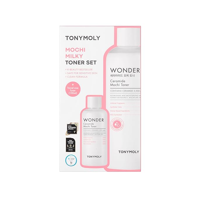 TONYMOLY Wonder Ceramide Mochi Milky Toner Set – Korean Hydrating Toner with Ceramides, Hyaluronic Acid & Cica – Barrier Repair, Glass Skin Hydration – Jumbo 500ml + 100ml Travel Size (Value Size Duo)