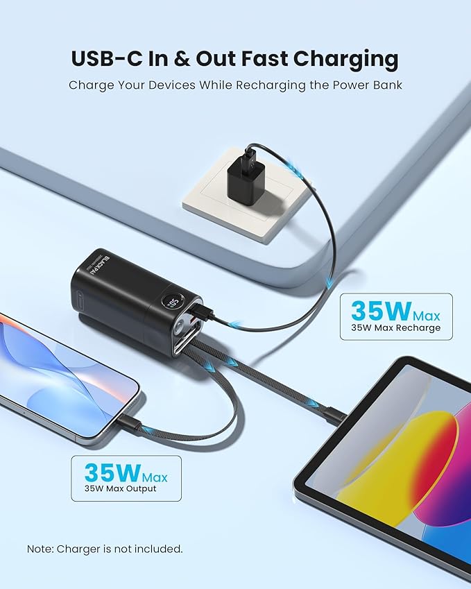 20,000mAh 35W Power Bank, Laptop Portable Charger USB C PD Fast Charging Battery Pack Digital Display for MacBook, iPad, iPhone 17/16, S24 Ultra, Steam Deck, Dell XPS and More (Black)