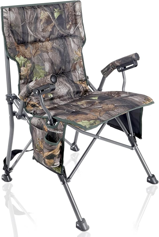 REDCAMP Oversized Hunting Chairs for Blinds with Thickened Cotton, Portable Folding Camo Padded Camping Chairs for Adults Hunting Seats with Hard Arms for Outside Outdoor, Camouflage