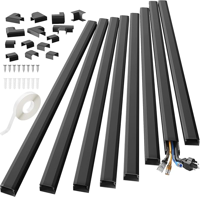 Yecaye 125in Cord Hider, Large Cord Covers for Wires on Wall, Cable Management Kit for Mount TVs, Wire Hider Cable Concealer for Home Office, W1.18in H0.6in, Black