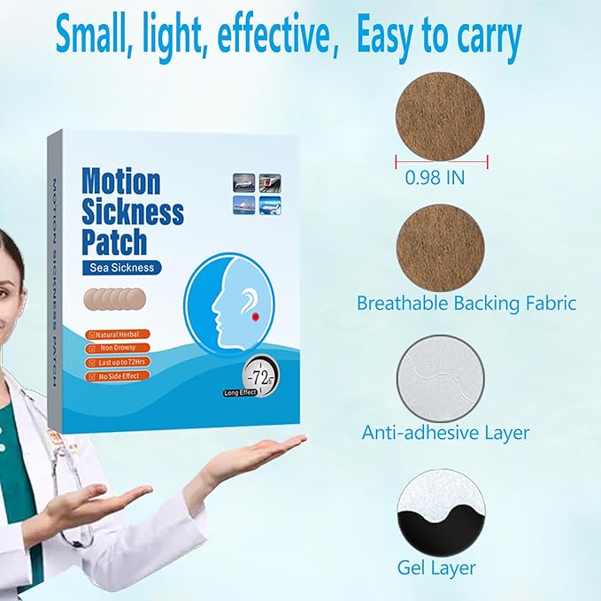 Motion Sickness Patches for Cruise 14PCS - Motion & Sea Sickness Patches Non drowsy Behind Ear for Adults and Kids - for Dizziness NauseaandVertigo.