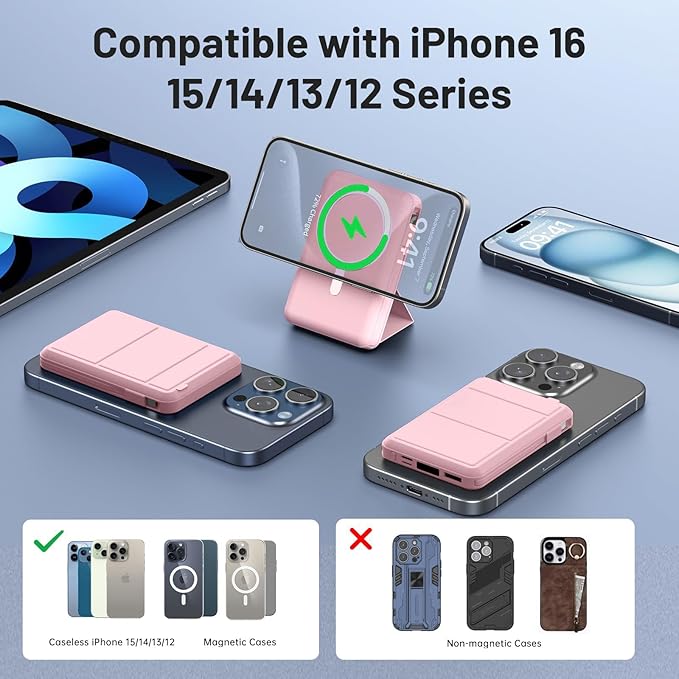 Azmuth for Magsafe Battery Pack, 10000mAh Magnetic Power Bank 22.5W PD Fast Charging with LED Display Wireless Portable Charger for Magsafe with Stand for iPhone 17/16/15/14/13/12/Pro/Pro Max