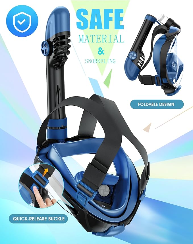 Greatever G2 Full Face Snorkel Mask with Latest Dry Top System,Foldable 180 Degree Panoramic View Snorkeling Mask with Camera Mount,Safe Breathing,Anti-Leak&Anti-Fog