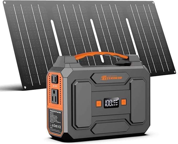 Portable Power Station with Foldable 40W Solar Panel, 100W Solar Powered Generator with Panels,110V AC Outlet Camping Solar Power Bank 146Wh DC Battery Pack for Smart Device RV Outdoor Power Outage