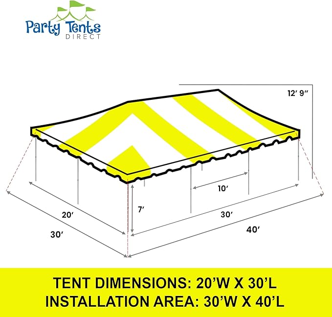 Party Tents Direct 20'x30' Weekender Canopy Pole Tent - Easy Up Canopy Tent with 120 Person Capacity - Outdoor Canopies for Parties, Weddings, & Events (Yellow/White Top)