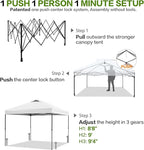 10'x10' Pop Up Canopy Tent with 1 Sidewall and 6 Pockets, One Push Setup, Instant Shade Tent with Vented Roof for Beach Patio Outdoor, Case, 8 Stakes, 4 Ropes, 4 Sandbags (White)