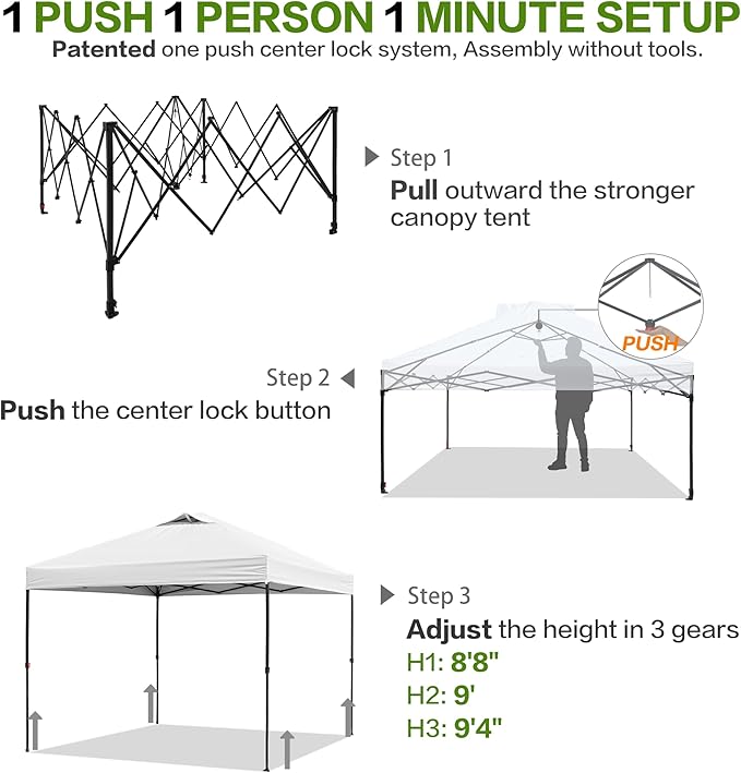10'x10' Pop Up Canopy Tent with 1 Sidewall and 6 Pockets, One Push Setup, Instant Shade Tent with Vented Roof for Beach Patio Outdoor, Case, 8 Stakes, 4 Ropes, 4 Sandbags (White)