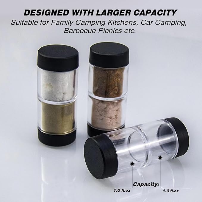 Sunmei Salt and Pepper Shakers Moisture Proof Set, 2-in-1 Portable Spice Shaker with Airtight Lid, Perfect for Camping Kitchen, Travel, Car Camping, RV, Outdoors, Backpack, BBQ Picnic, Lunch Boxes