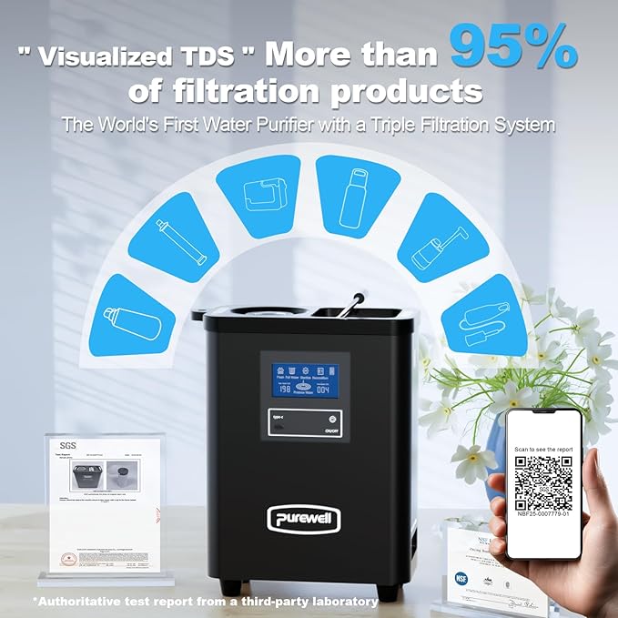 Purewell® K8680 RO Water Purifier System，Replacement Component PP Cotton Pre-Filter，3-Stage Portable Water Filtration,Survival Gear Purification for Drinking，Team Camping，Travel