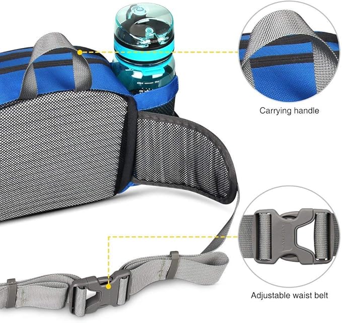 WATERFLY Fanny Pack Waist Bag: Fannie Pack 2 Water Bottle Holders Lumbar Belt Hiking Walking Running Jogging Camping Large Woman Man (Bottle Not Included)
