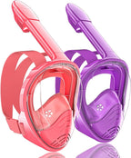 QingSong Kids Snorkel Mask Full Face, Snorkeling Set with Camera Mount, Foldable 180 Degree Panoramic View Snorkeling Gear Anti-Fog Anti-Leak