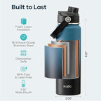 BUZIO Insulated Water Bottle with Straw Lid and Flex Cap, 22oz Modern Double Vacuum Stainless Steel Water Flask, Cold for 48 Hrs Hot for 24 Hrs Simple Thermo Canteen Mug, Indigo Black