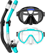 Snorkel Set Adults Snorkeling Gear Anti-Fog Panoramic View Swim Mask Dry Top Snorkel Kit with Carry Bag for Snorkeling Scuba Diving Swimming Travel