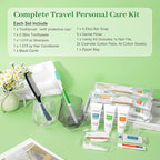 100 Sets Travel Toiletries Kit Bulk, 9-in-1 Disposable Personal Hygiene Kit with Toothbrush,Toothpaste,Floss,Shampoo,Shower Gel,Conditioner,Soap,Comb, and Vanity Kit for Hotel Guest Donations Supplies