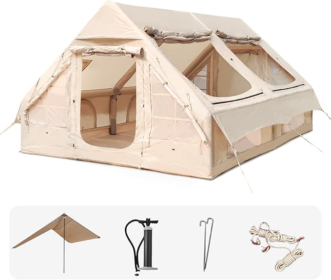 CCF Inflatable Tent for Camping with Canopy and Pump Air Glamping Tents for Camping Adult Easy Setup 4 Season Blow Up Tent Waterproof Windproof Outdoor