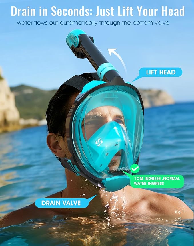 Greatever G2 Full Face Snorkel Mask with Latest Dry Top System,Foldable 180 Degree Panoramic View Snorkeling Mask with Camera Mount,Safe Breathing,Anti-Leak&Anti-Fog
