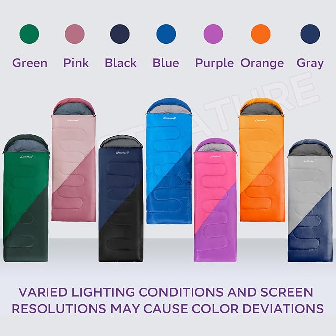 Clostnature Sleeping Bag for Adults and Kids - Lightweight Camping Sleeping Bag for Girls, Boys, Youths, Ultralight Backpacking Sleeping Bag for Cold Weather - Compression Sack Included(Left Zipper)