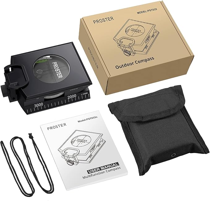 Proster IP65 Compass Hiking Survival - Lensatic Sighting Compass for Camping Navigation, Compass with Clinometer & Carry Bag for Camping Hunting Hiking Geology Activities