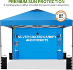 10'x10' Pop Up Canopy Tent with 1 Sidewall and 6 Pockets, One Push Setup, Instant Shade Tent with Vented Roof for Beach Patio Outdoor, Case, 8 Stakes, 4 Ropes, 4 Sandbags (Blue, 10x10)
