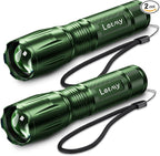 LETMY Tactical Flashlight - 2 Pack Bright Military Grade LED Flashlights High Lumens - Portable Handheld Flash Light, 5 Modes Zoomable Waterproof Flashlights for Home Emergency Camping- Green