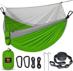 Camping Hammock with Net,Travel Portable Lightweight Hammocks with Tree Straps and Solid D-Shape Carabiners,Parachute Nylon Hammock for Outsides Backpacking Beach Backyard Patio Hiking