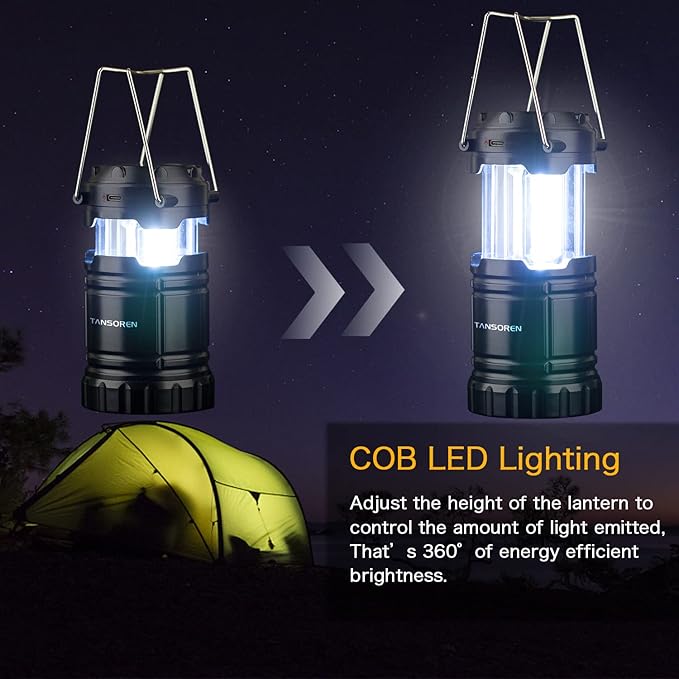 4 Pack Solar Lantern Camping Essentials Lights, LED USB Rechargeable Flashlight for Power Outages, Battery Powered Magnetic Base Operated Lamp for Emergency, Survival Gear and Supplies for Hurricane