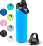 ThermoProof Double-Walled Vacuum Insulated Stainless Steel Water Bottle - Wide Mouth with Chug & Spout Lids, Dishwasher Safe, Reusable, Leakproof, Hot & Cold for Men, Women & Kids - 22oz, Light Blue