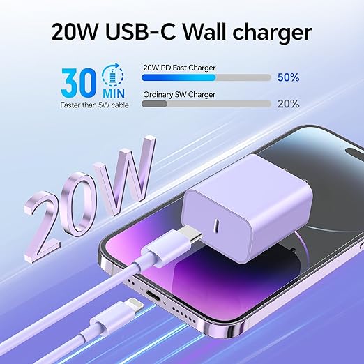 Compatible with iPhone Charger Fast Charging, [3Pack 10FT] 20W PD USB C Wall Charger Block with Type C to Lighting Cable Compatible with iPhone 14/13/12 Pro Max/11/XS/XR/X/8/Plus