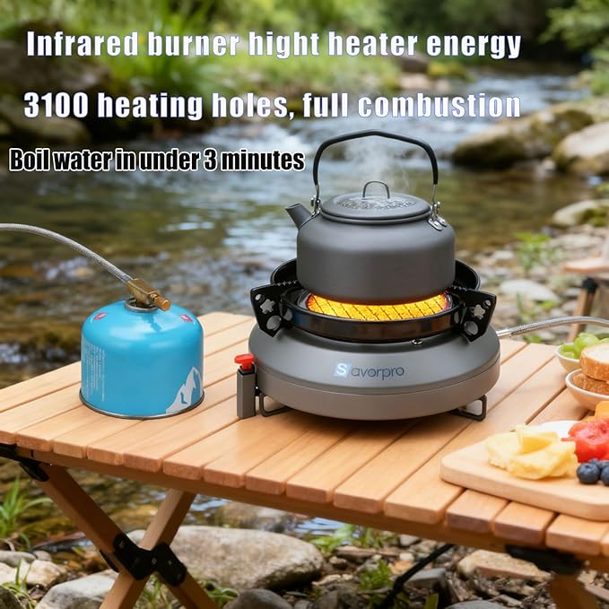 Portable Camping Stove Infrared Windproof, Backpacking Stove13400 BTU Single Butane Burner for Outdoor Hiking with Piezo Ignition