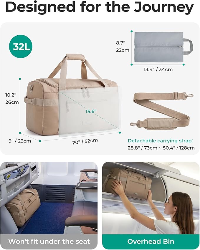 BAGSMART Travel Duffel Bags for Women, 32L Gym Duffle Bag with Laptop Compartment, Carry On Weekender Overnight Bag, Shoe Bag, PVC Wet Pocket, Black