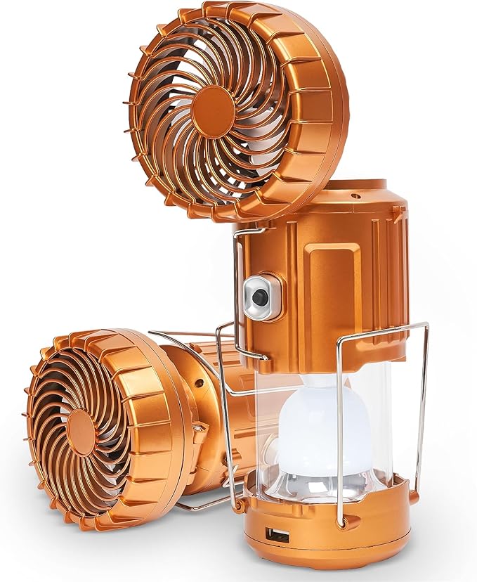 Camping Lanterns with Fan,Solar Camping Fan Charging for Phone, Rechargeable LED Lanterns Camping Fans for Tents Power Outage Hurricanes Camping Gear(Gold)