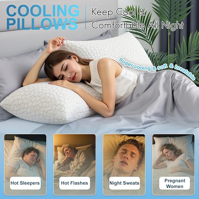 Shredded Memory Foam Pillows for Sleeping King Size Pillow, Cooling Gel Pillows for Hot Sleepers Cool Pillow for Side and Back Sleeper, Soft Yet Support Adjustable Bed Pillow, Gift for Women or Men
