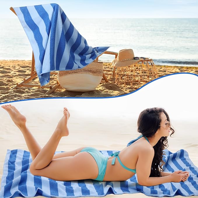 Redbaker 16 Packs 59 x 28 inches Oversized Vertical Stripe Beach Towel Bulk Extra Large Pool Towels Set Microfiber Quick Dry Swim Towel Blanket for Women Men Adult Bath Travel(Blue)
